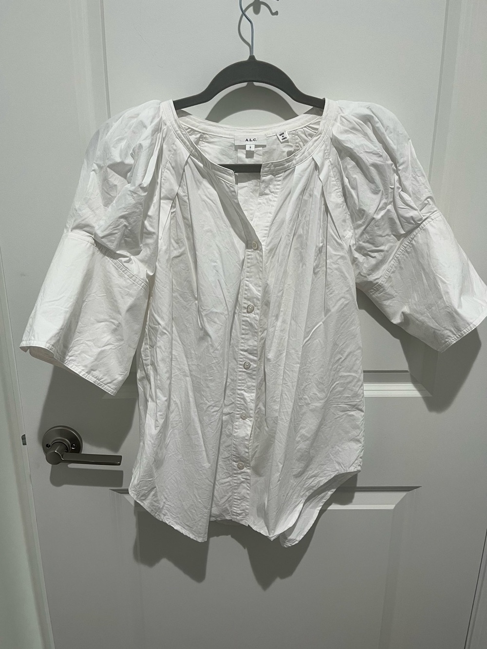 A.L.C. White Puff-Sleeve Button-Down Blouse